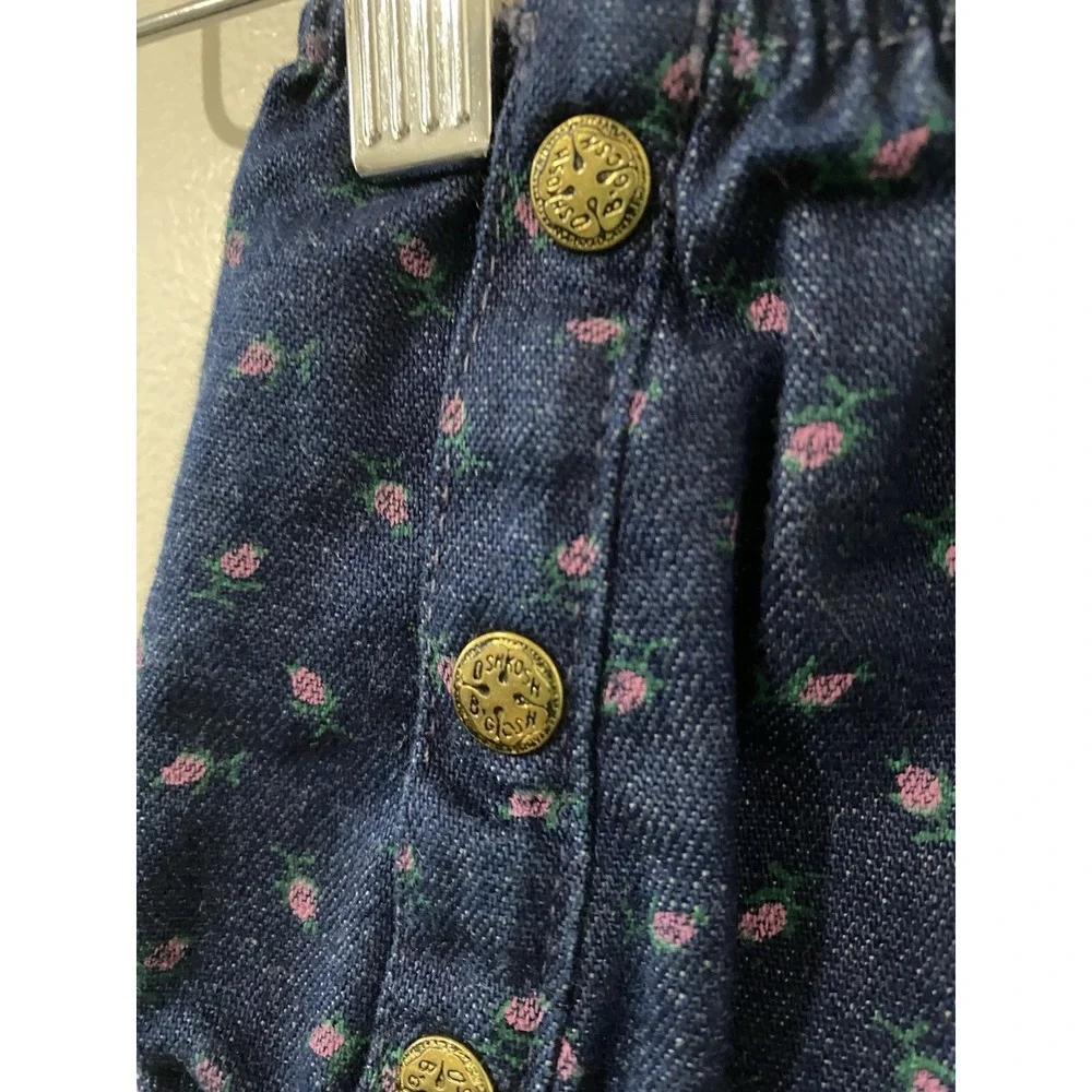 Osh Kosh Denim Bottoms Toddler LARGE Floral Print Sailor Buttons Pockets Bubble‎
